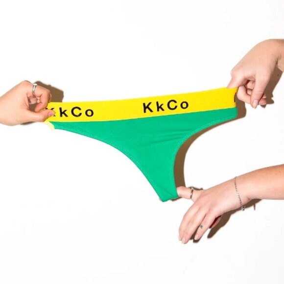 NEW KkCo Dag Thong Undies Green Yellow Size‎ Medium Stretch Cotton Garmentory - Picture 2 of 10